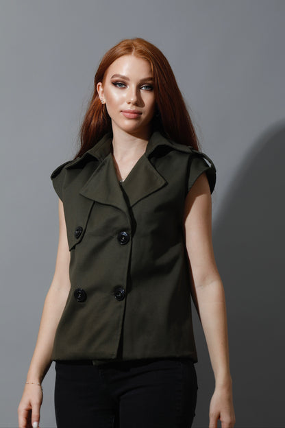 Double Breasted Vest - Olive