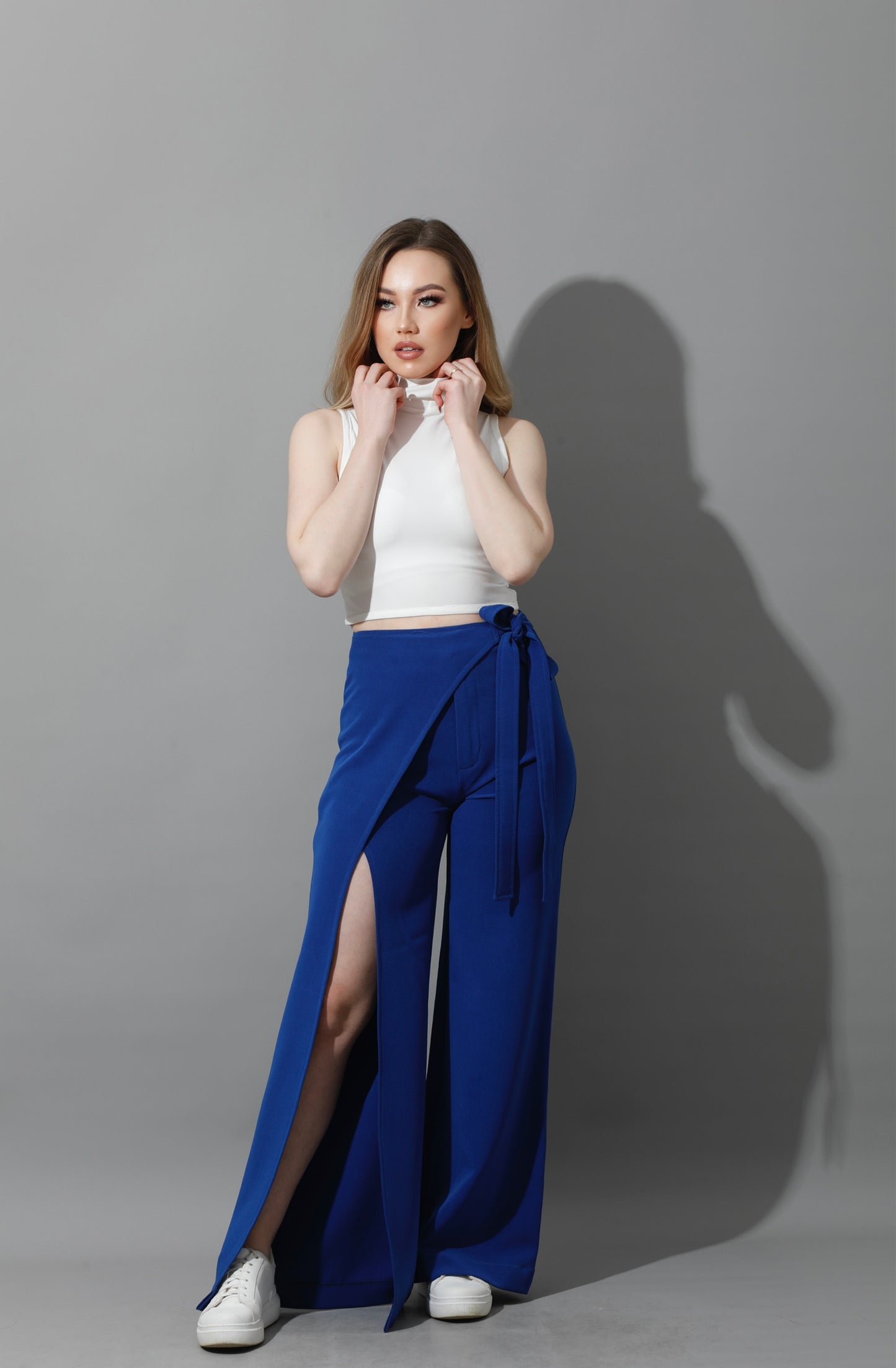 Wrap Pants With Front Slit - Electric Blue