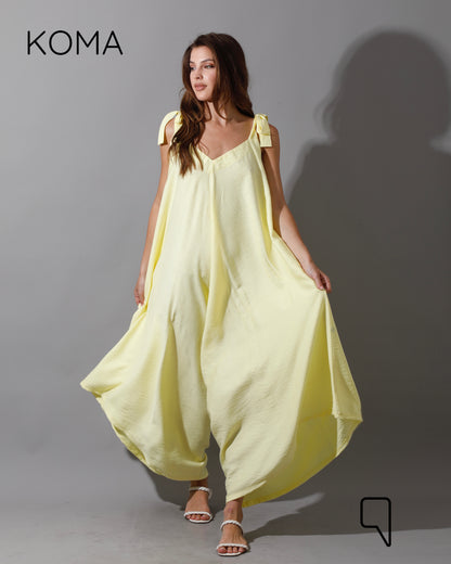 Tied Up Lose Jumpsuit - Dusty Yellow