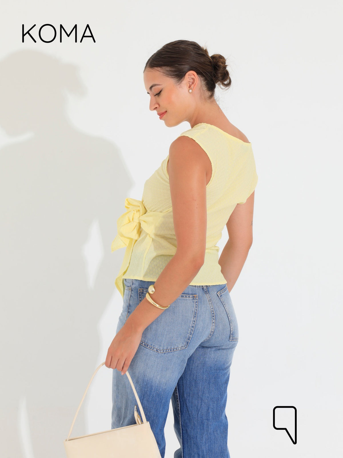Paula Tied Up Cut Top  - Yellow