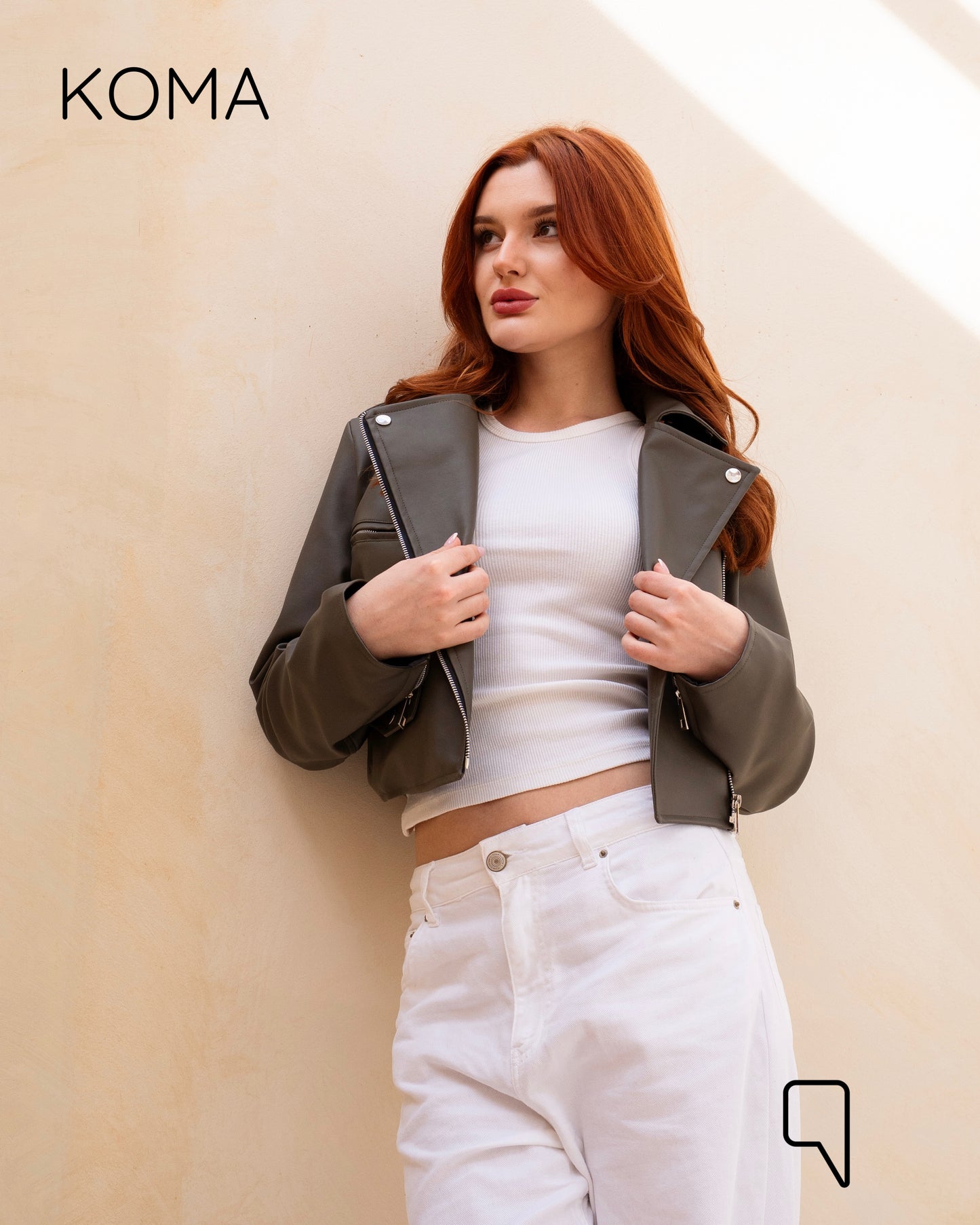 Leather Biker Jacket - Olive