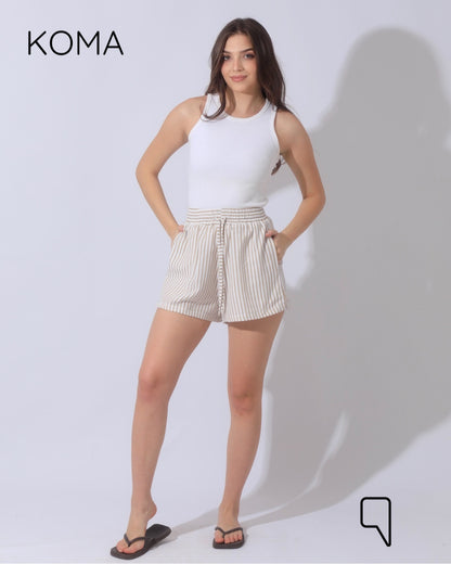 Aubrina Striped Blend Boxer Bermuda Shorts - White / Beige