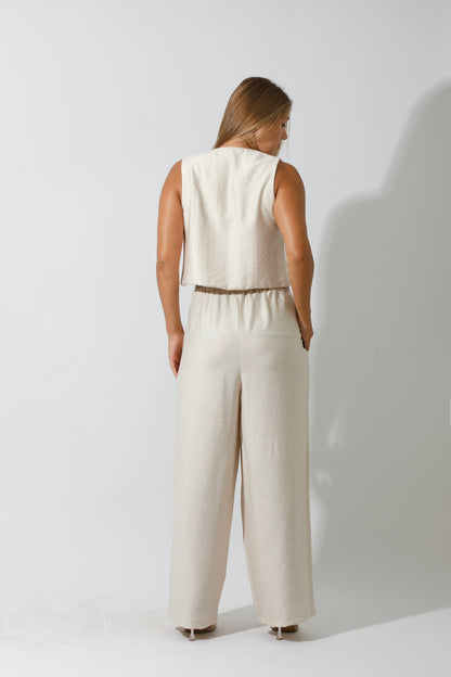 Vest & Lose Tied Pants Set - Beige