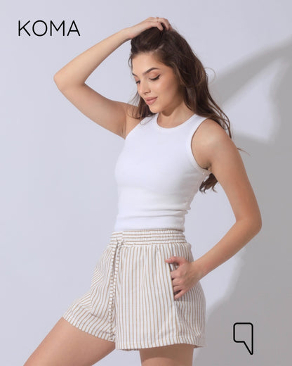 Aubrina Striped Blend Boxer Bermuda Shorts - White / Beige