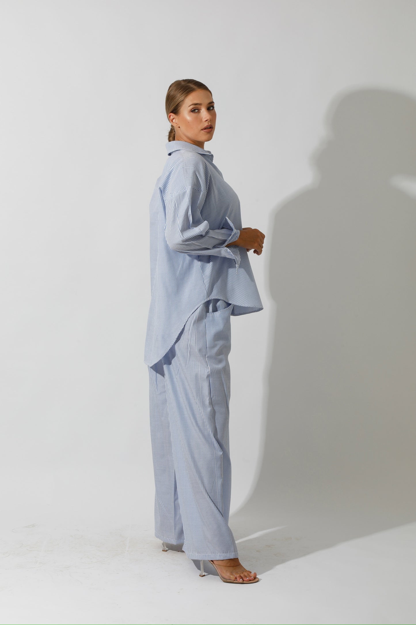 Wide Leg trousers Striped - Striped Blue