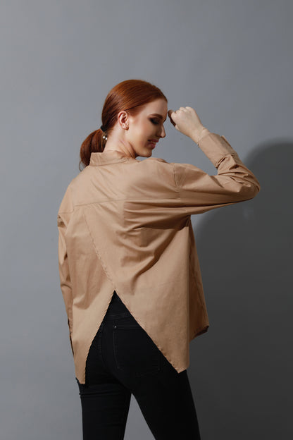 Back Slit Shirt - Beige