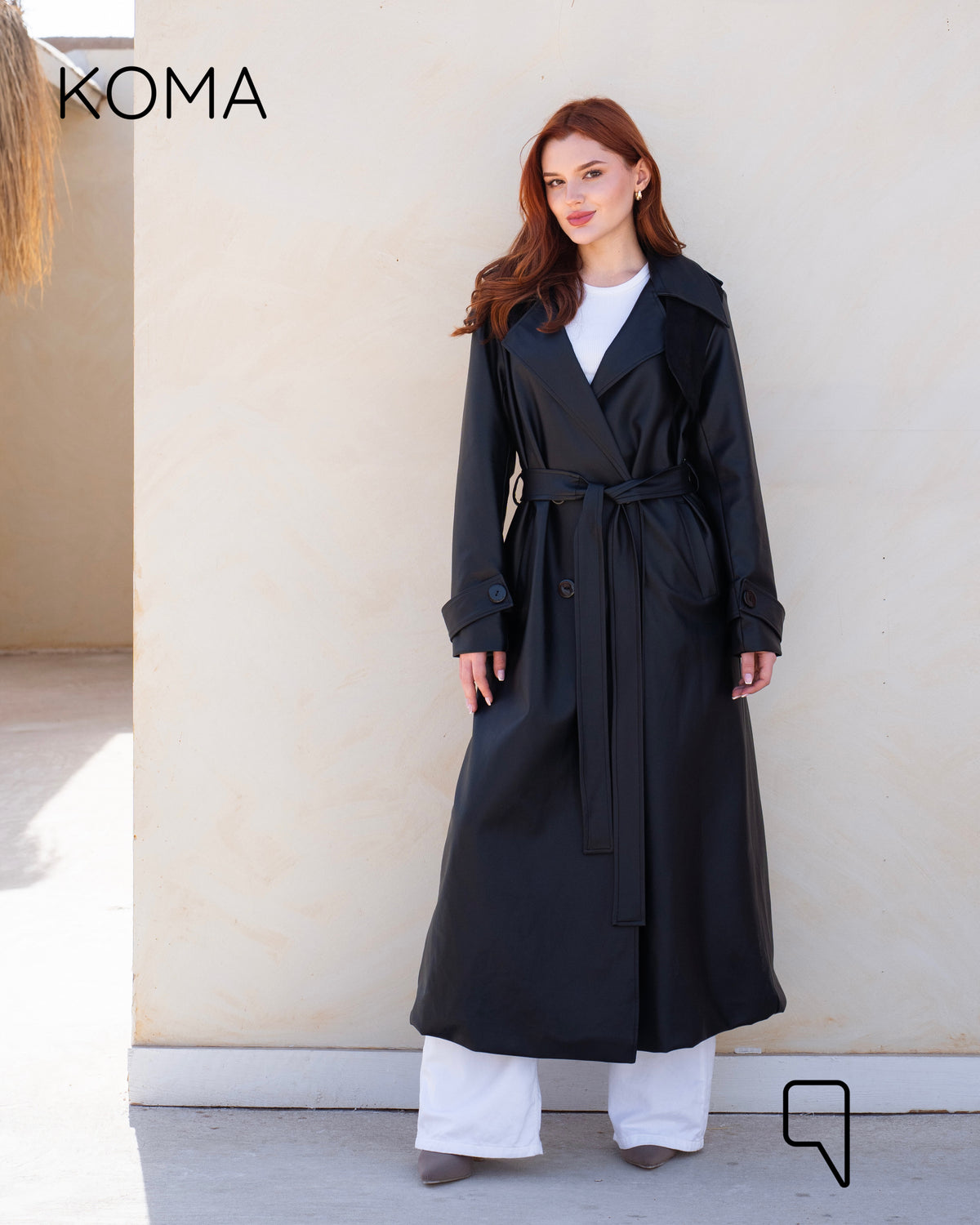 Novie Faux Leather & Suede Trench Coat - Black