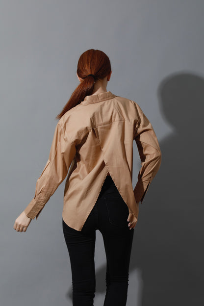 Back Slit Shirt - Beige