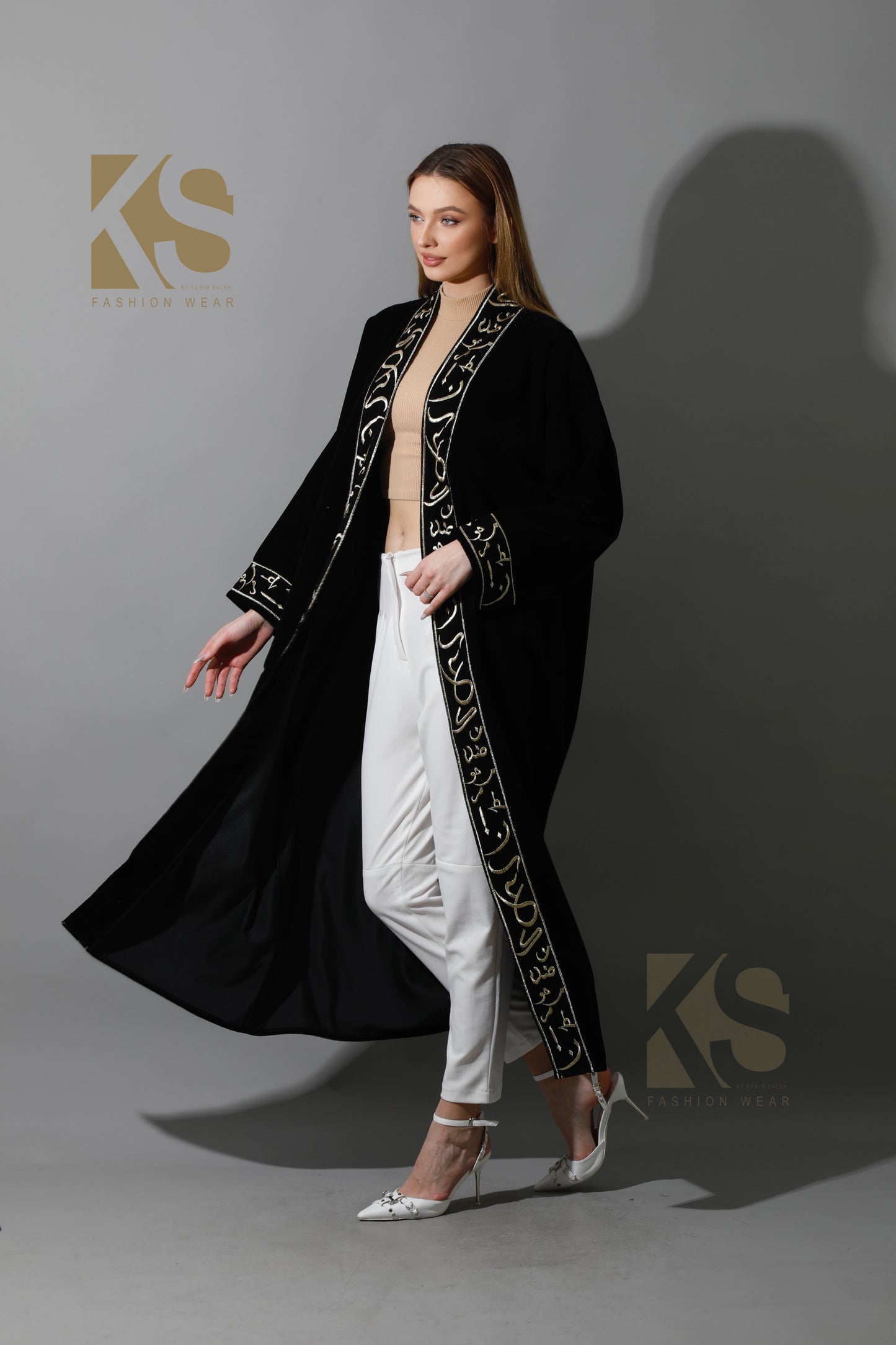 Arabic Letter Long Kaftan - Black & Gold