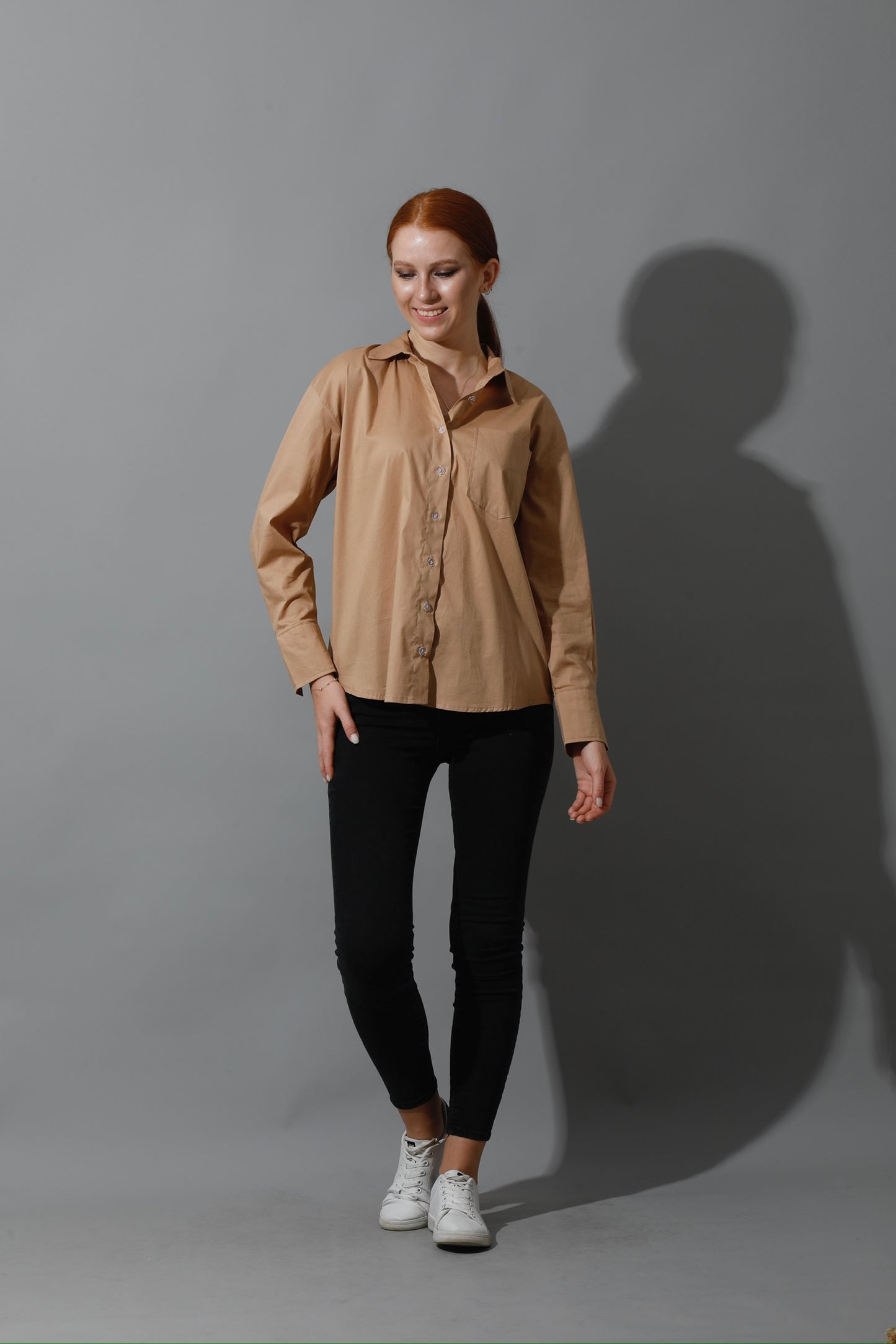 Back Slit Shirt - Beige