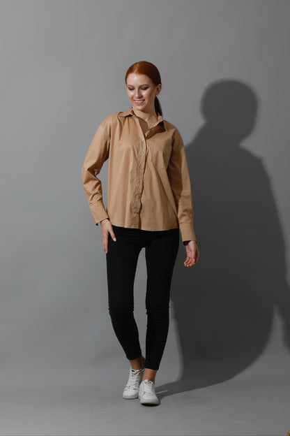 Back Slit Shirt - Beige