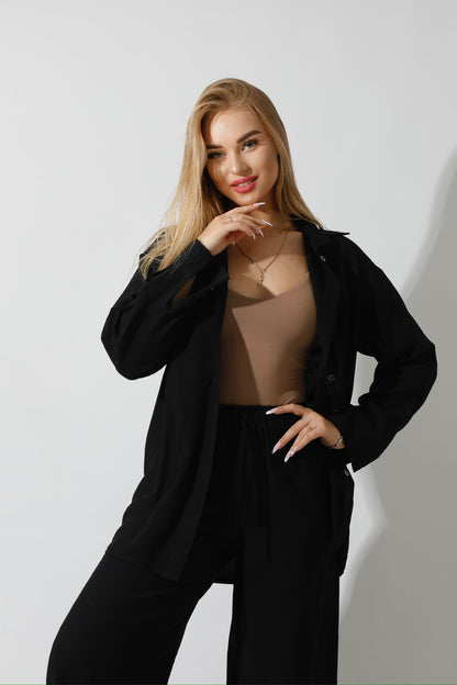 Co-Ord Long Sleeves Shirt - Black