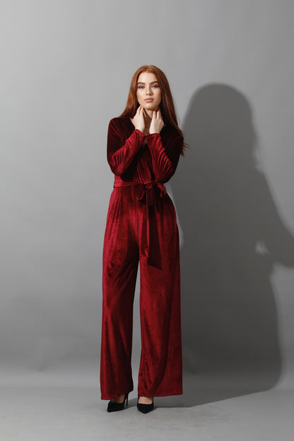 Wrapped wide leg Jumpsuit- Maroon
