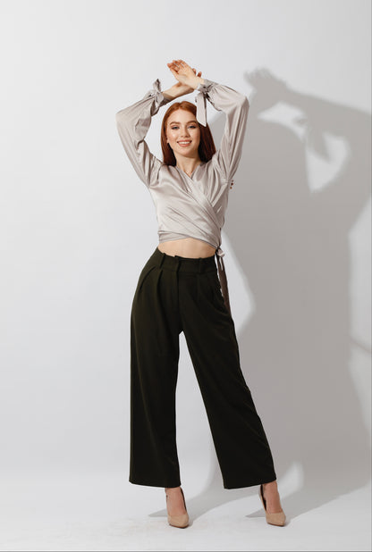 Wrap Tie Blouse - Beige