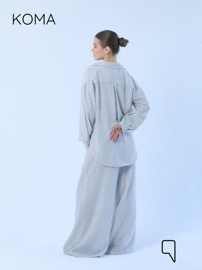 Matilda Long Sleeves Shirt & Wide Leg trousers - Striped Black
