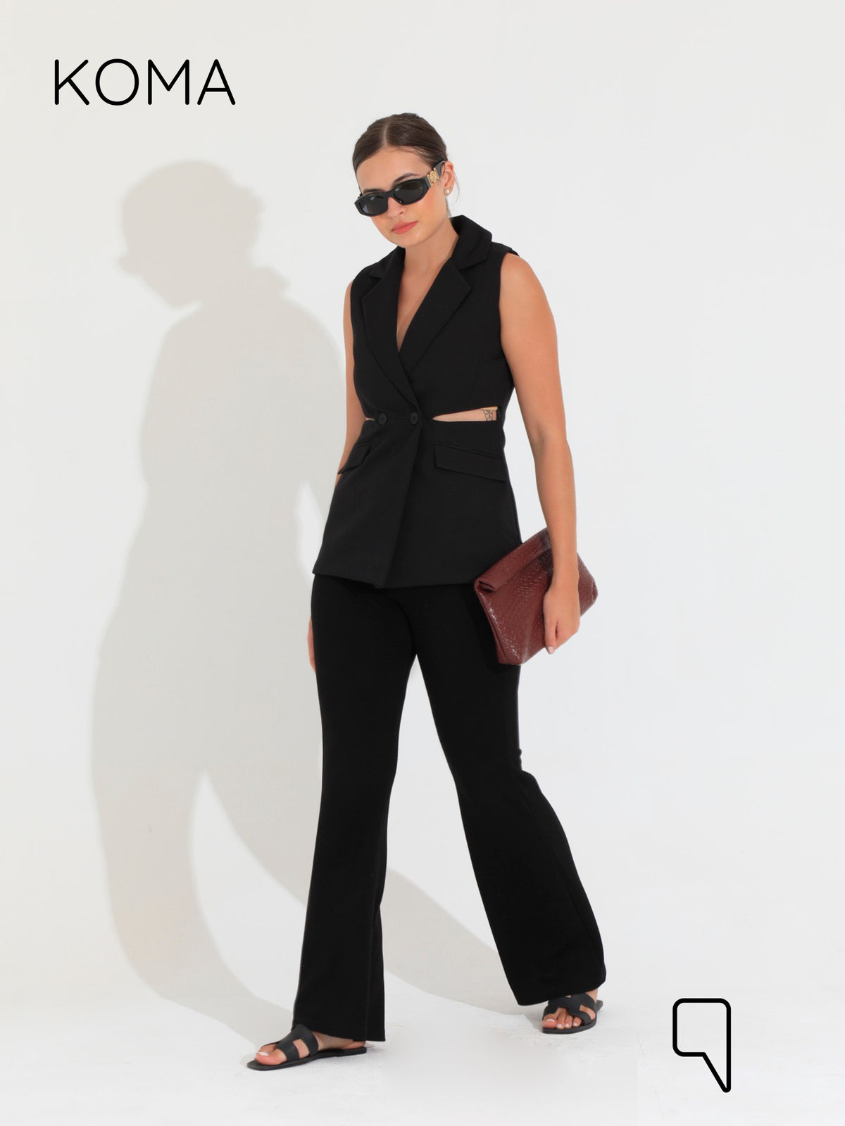 Maxine Double Breasted Vest Blazer - Black