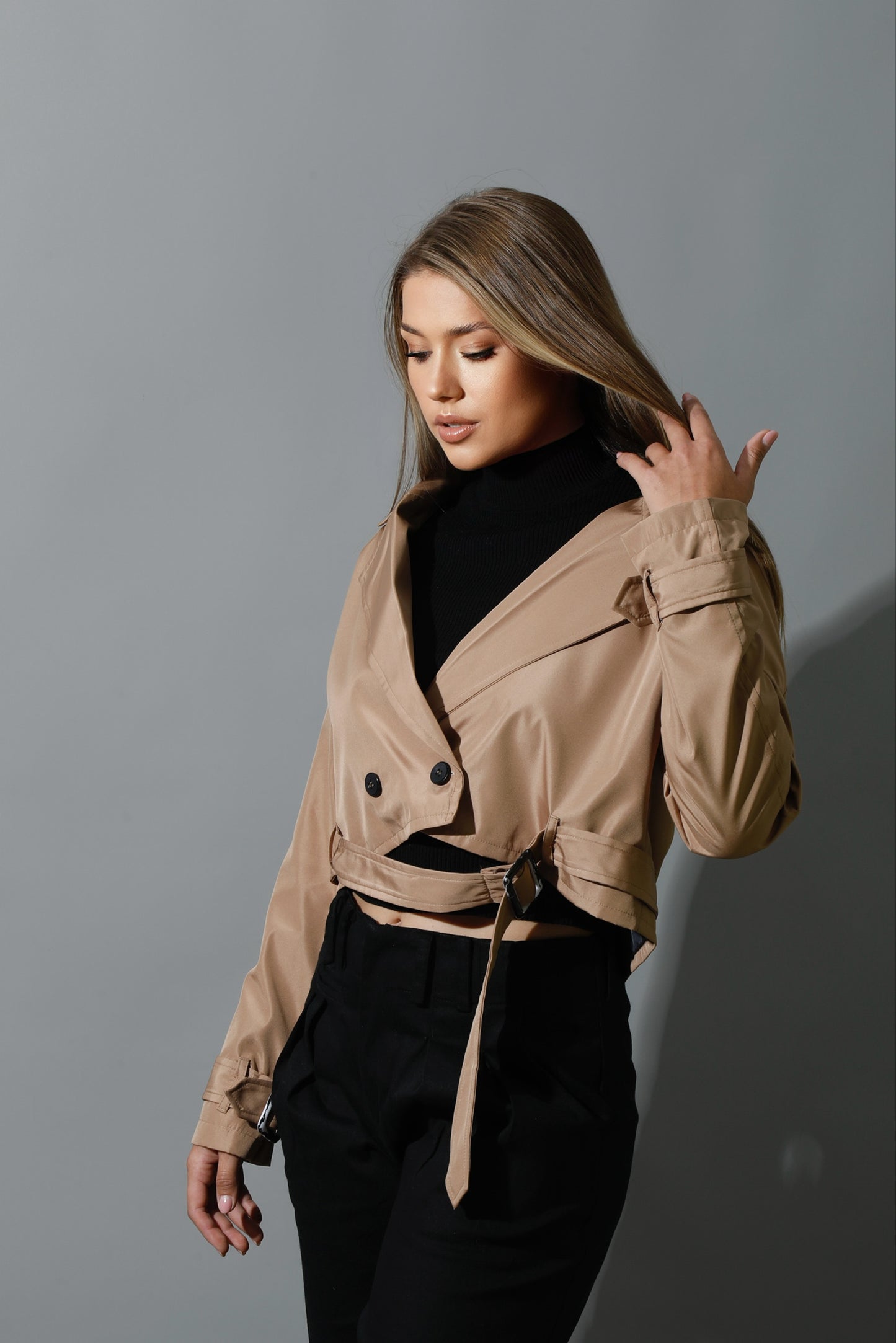 Double Breasted Trench Jacket - Beige