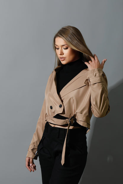 Double Breasted Trench Jacket - Beige