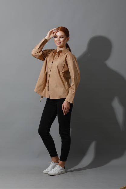 Back Slit Shirt - Beige