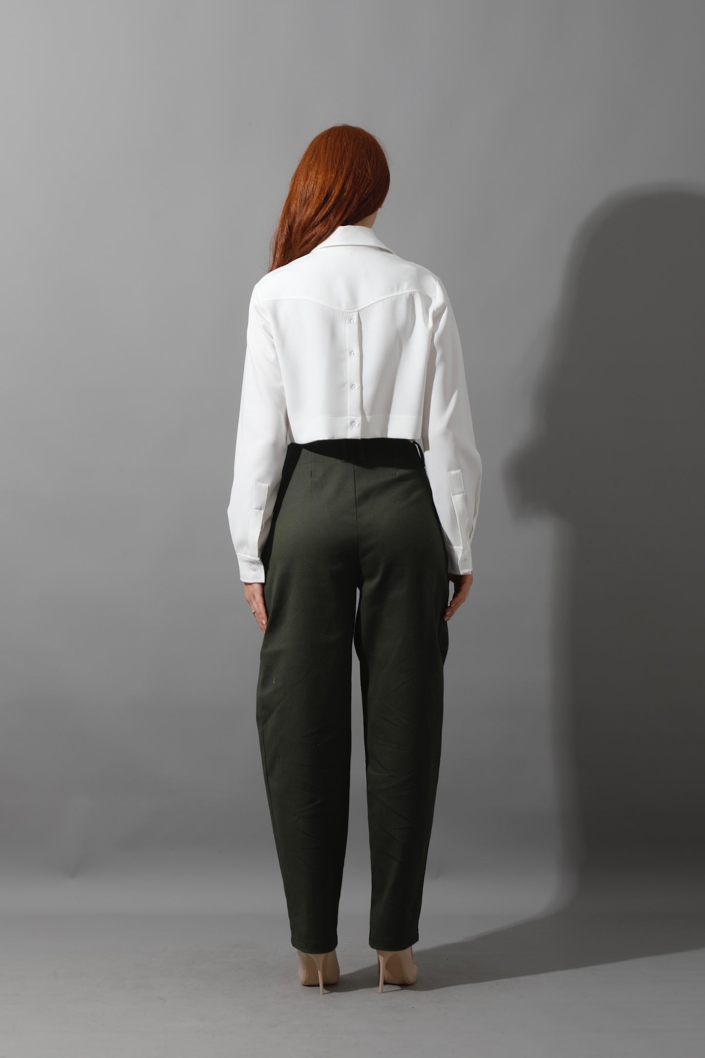 High Rise Paper-Bag Pants - Olive