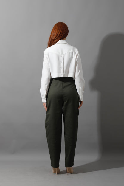 High Rise Paper-Bag Pants - Olive