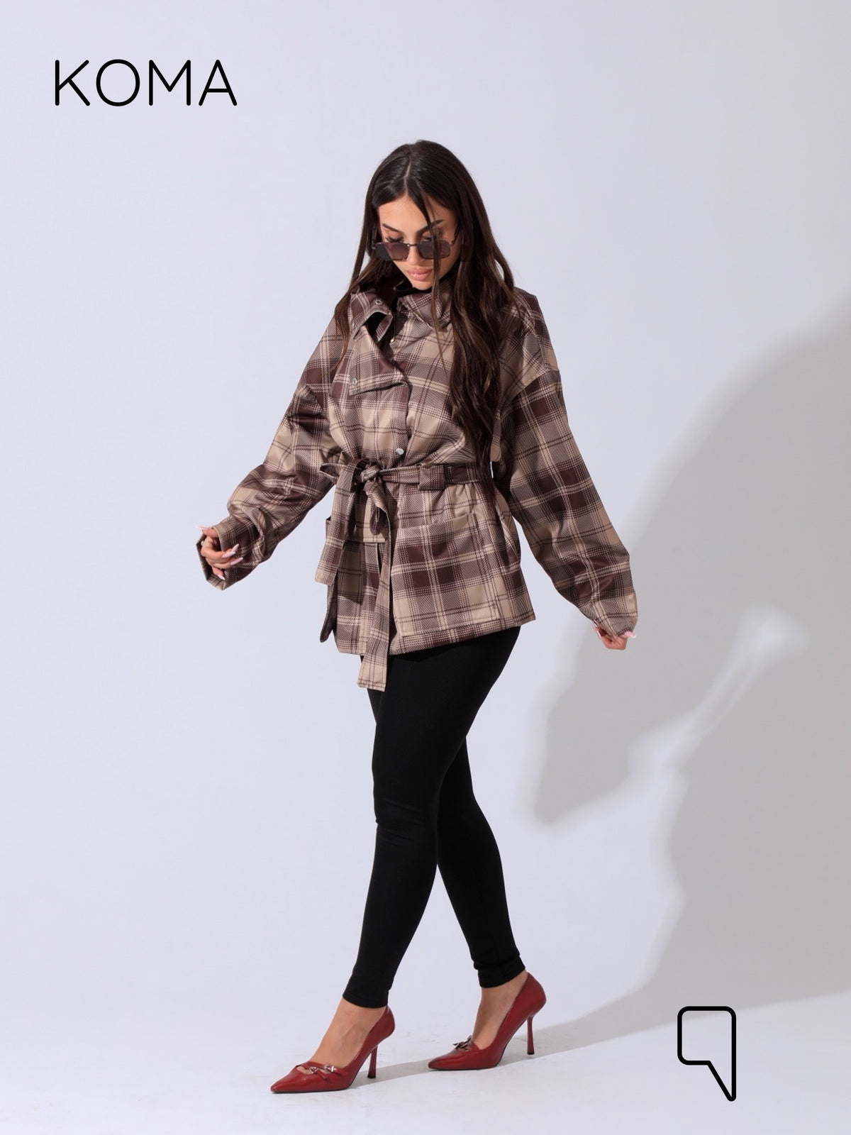Elizabeth Funnel Neck Trench Coat - Checks Brown