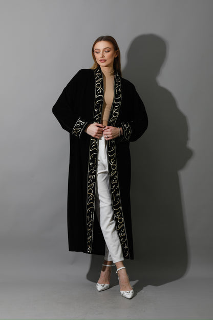 Arabic Letter Long Kaftan - Black & Gold