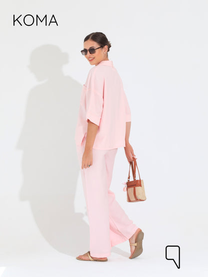 Maeve ShortSleeve Shirt & Blend Trousers Set - Pink