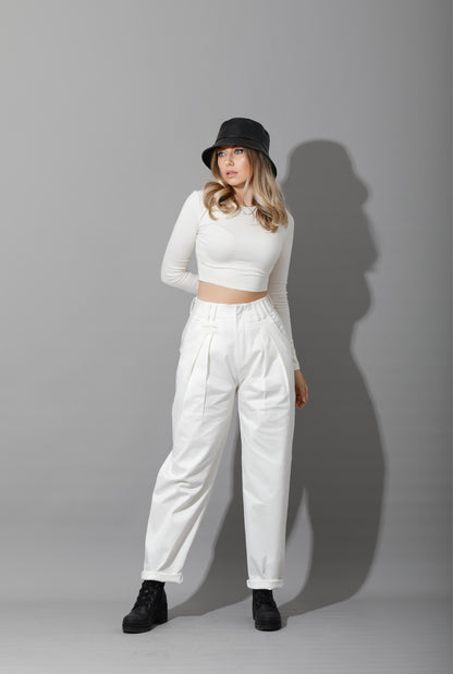 High Rise Paper-Bag Pants - OffWhite