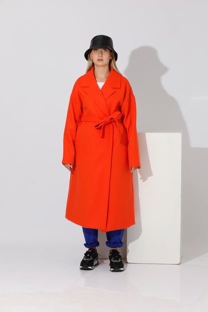 Oversized Wrapped Coat - Orange