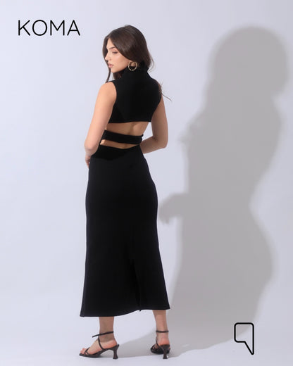 Naomi Halter Neck Midi Sleeveless Dress - Black