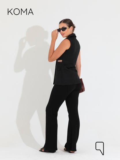 Maxine Double Breasted Vest Blazer - Black