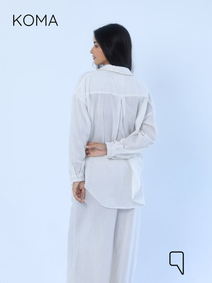 Matilda Long Sleeves Shirt & Wide Leg trousers - Striped Beige