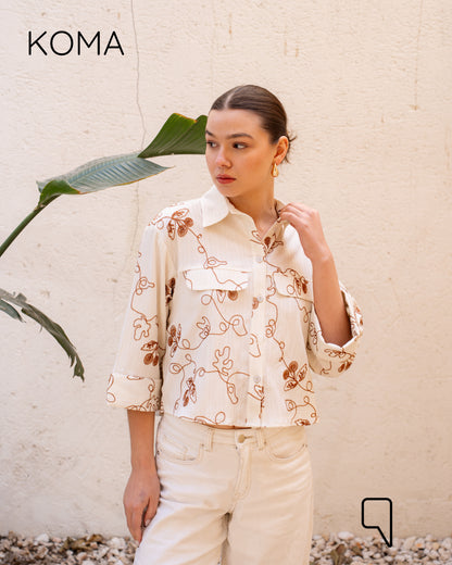 Paloma Textured Embroidered Blend Shirt - Camel