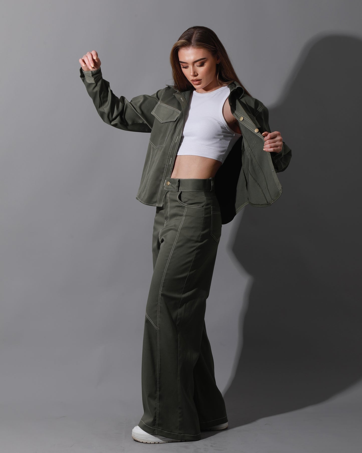 Co-Ord Gabardine Cutout Shirt - Olive