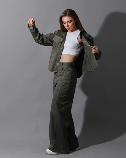 Co-Ord Gabardine Cutout Shirt - Olive