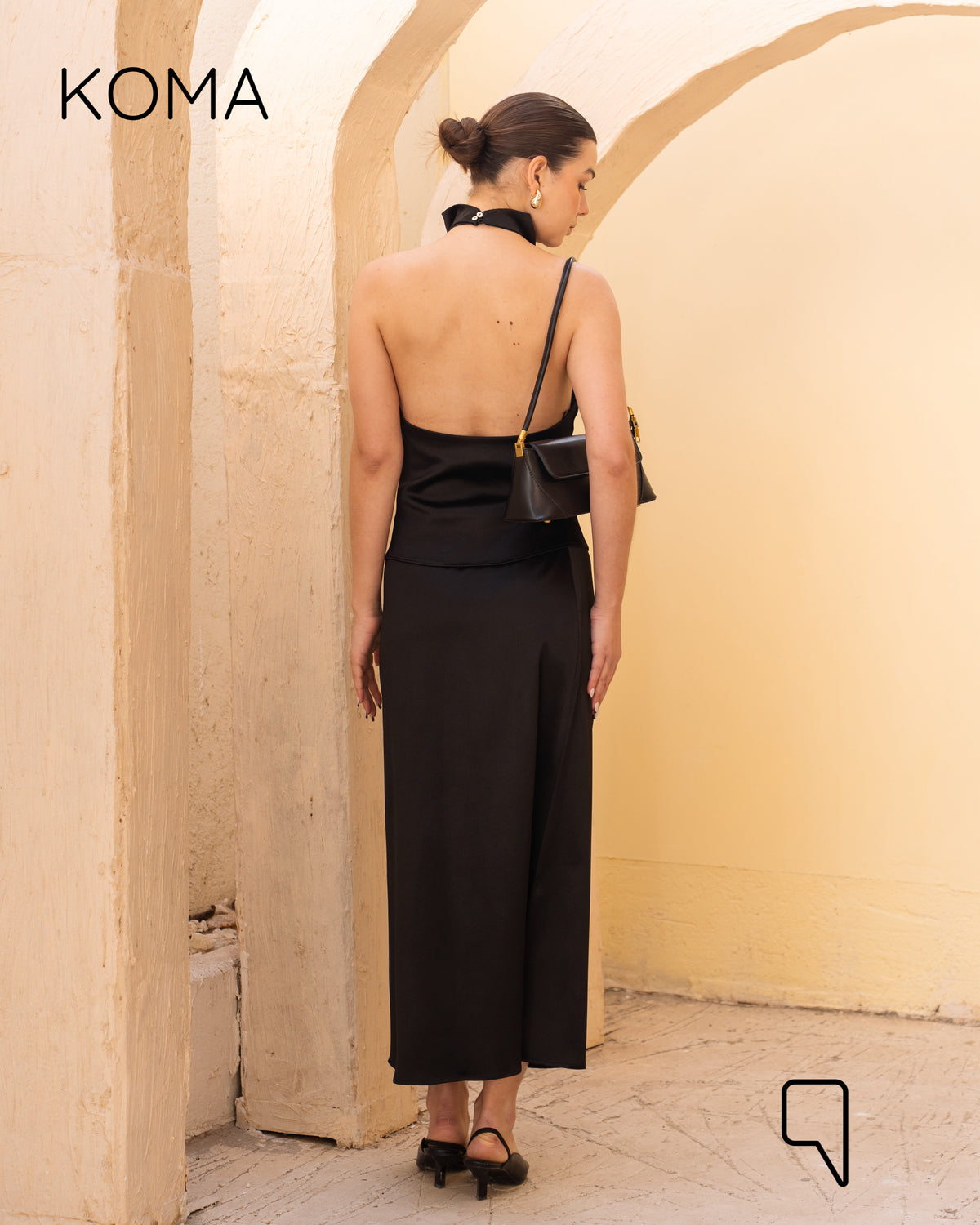 Violet Satin Halter Top & Midi Skirt Co-Ord - Black