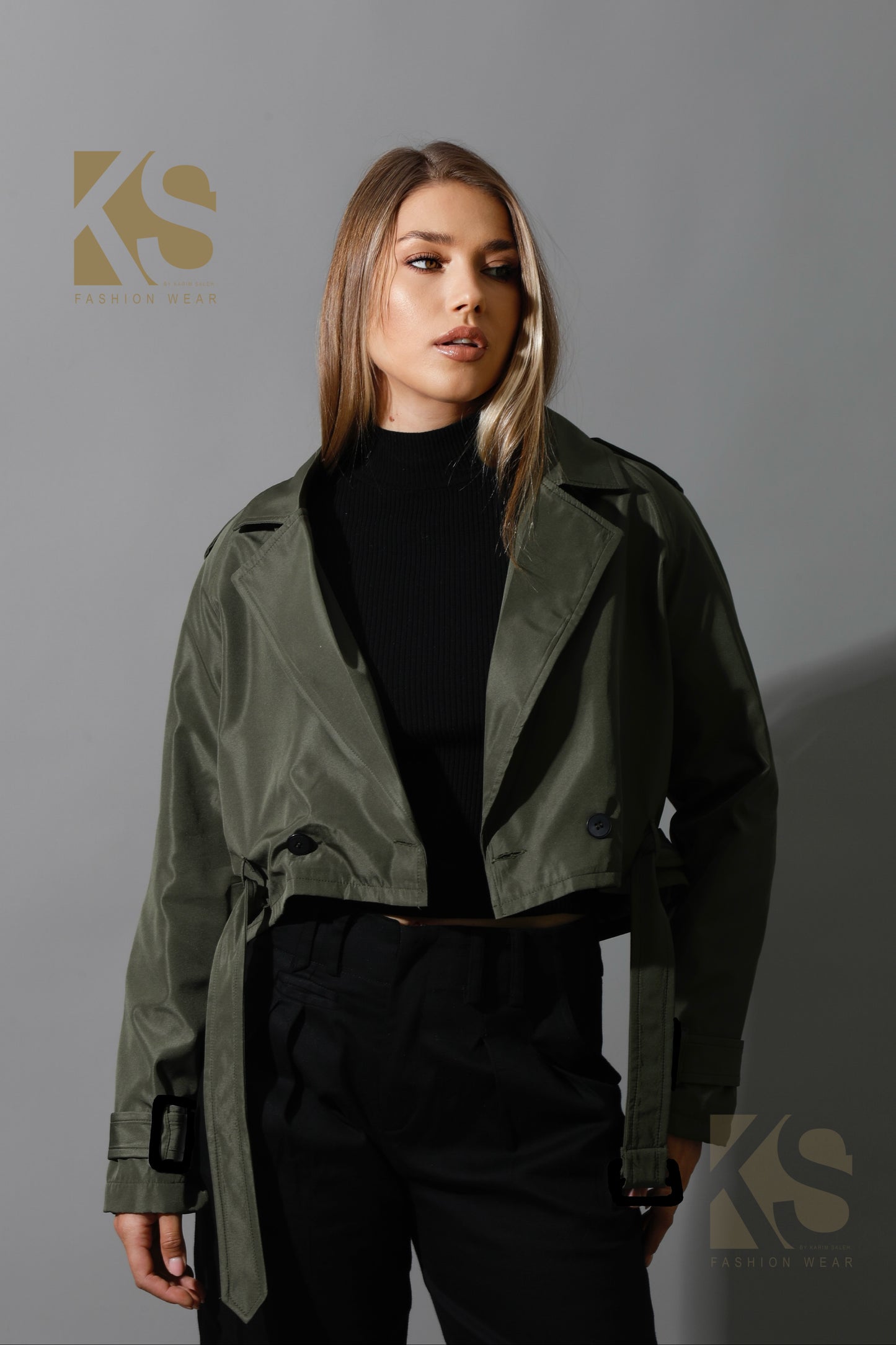 Double Breasted Trench Jacket - Olive