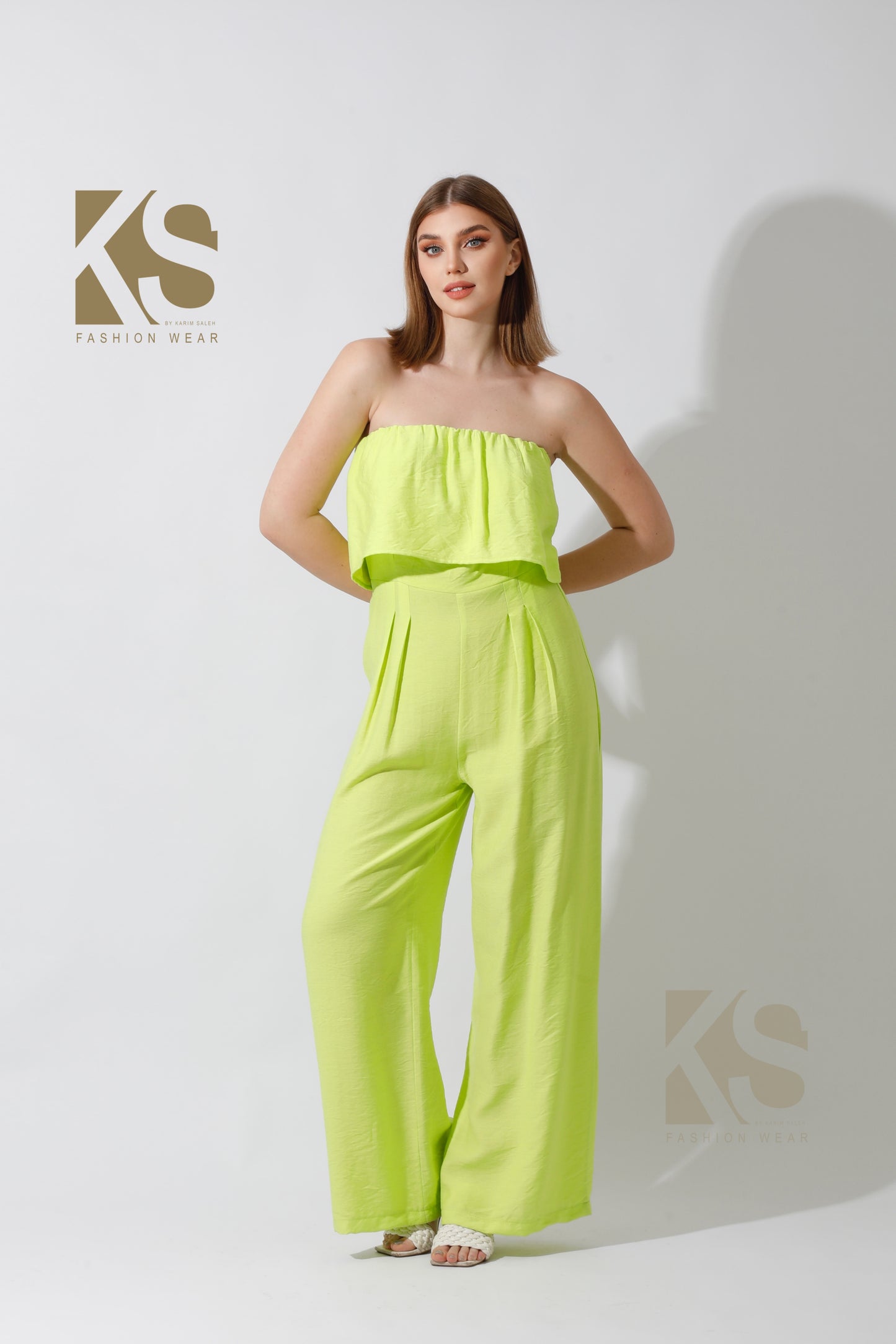 Wide Leg Jumpsuit - Lime Green