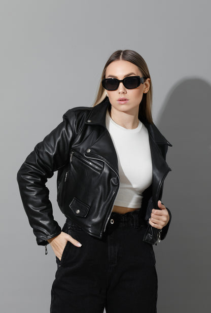 Leather Biker Jacket - Black