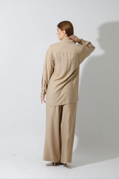 Co-Ord Long Sleeves Shirt - Beige