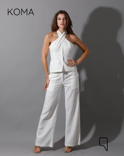 Hallie Halter Neck Vest - White