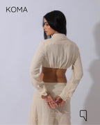 Greta Crincle Cropped Shirt & Skirt Set - Beige