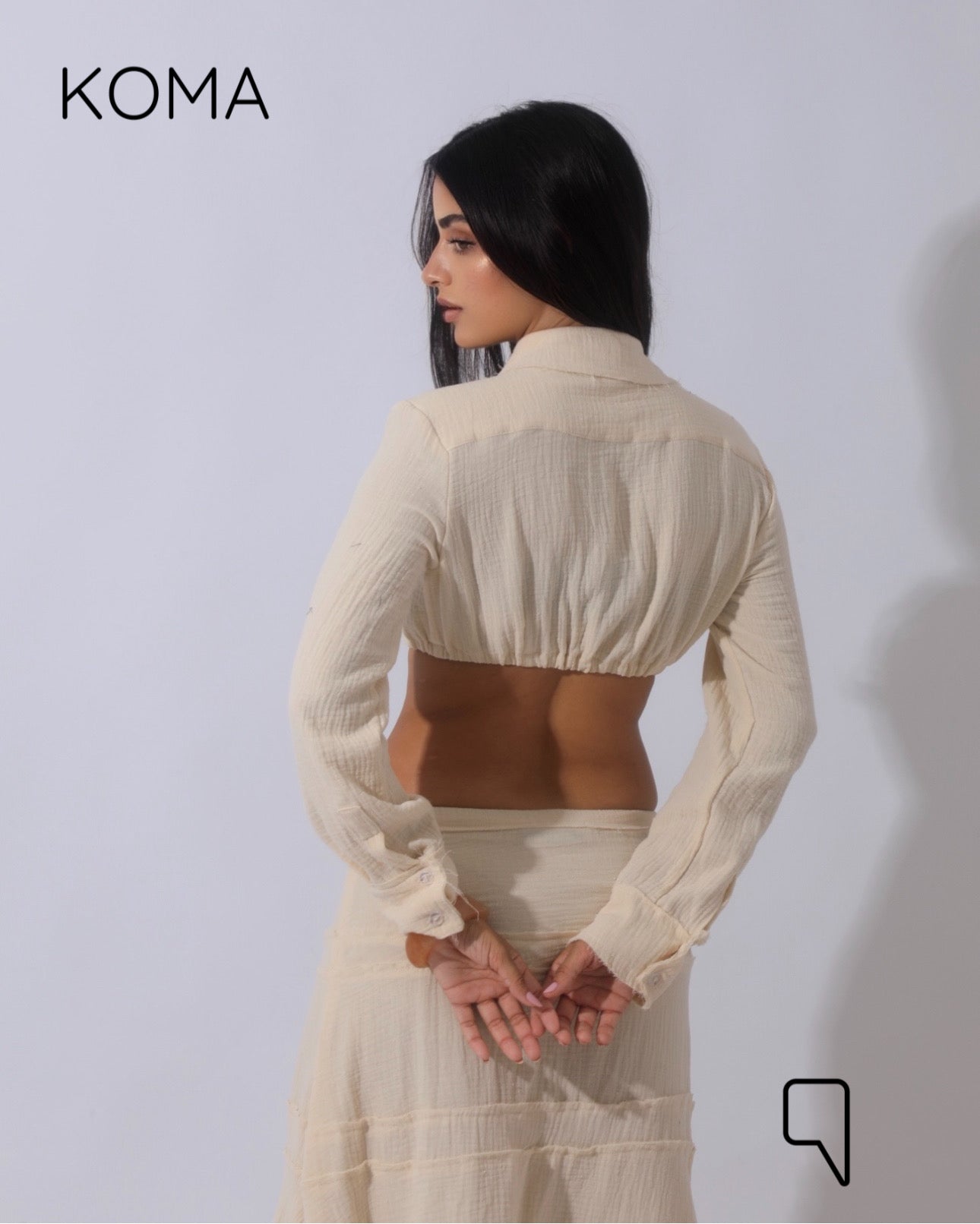 Greta Crincle Cropped Shirt & Skirt Set - Beige