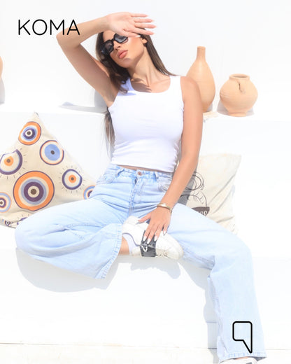 iva Basic Crop Tank Top  - White