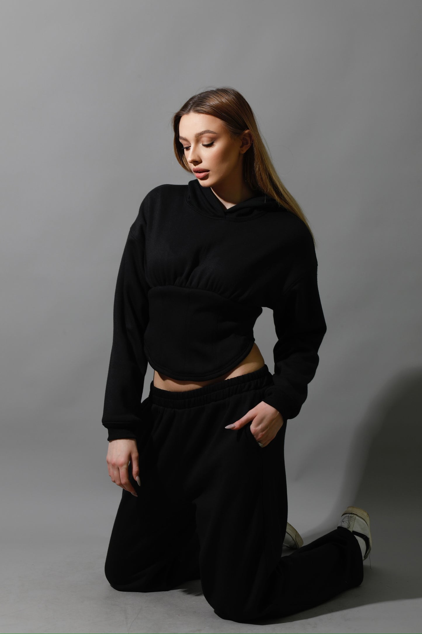 Corset Hoodie Set - Black