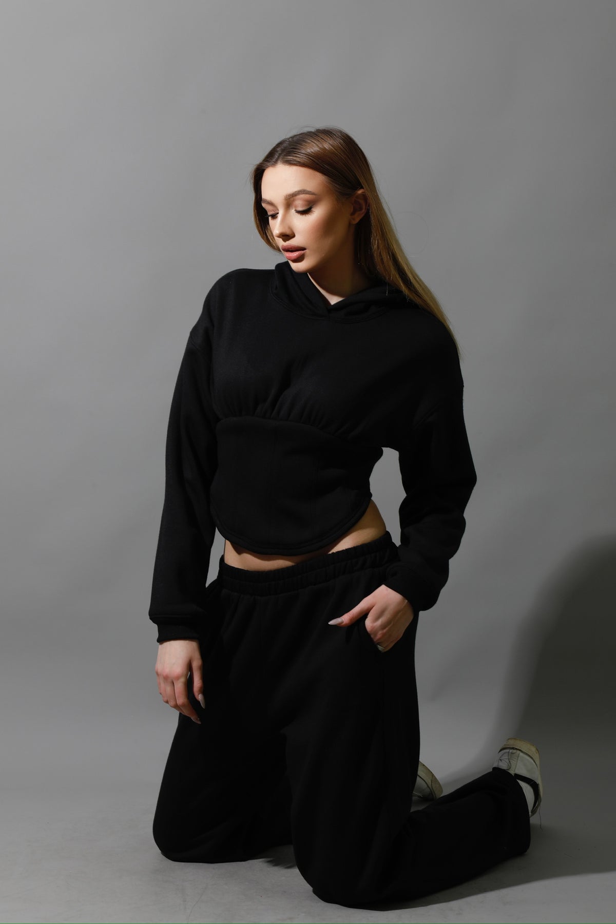 Corset Hoodie Set - Black