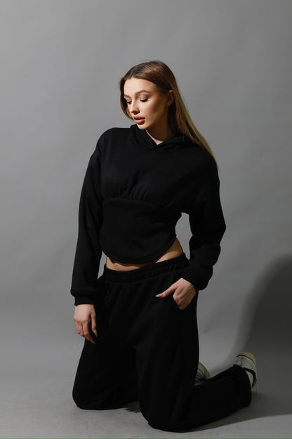 Corset Hoodie Set - Black