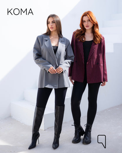 Striped Oversized Blazer - Maroon