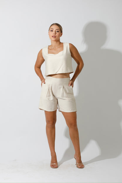 Flared Shorts - Beige